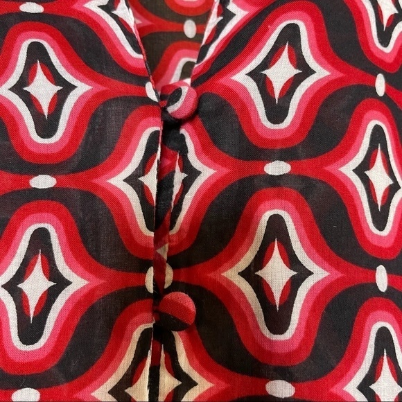Ann Taylor Red Geometric Print Cotton Button Down Shirt - Picture 3 of 8